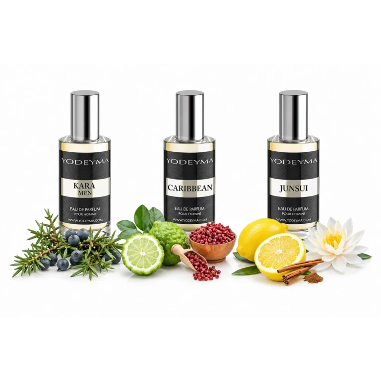 Set 3 Apa de Parfum Yodeyma pentru barbati, Kara Men, Caribbean si Junsui, caracter comun fresh-aromatic, miros casual-elegant, 3x15ml, fara cutie