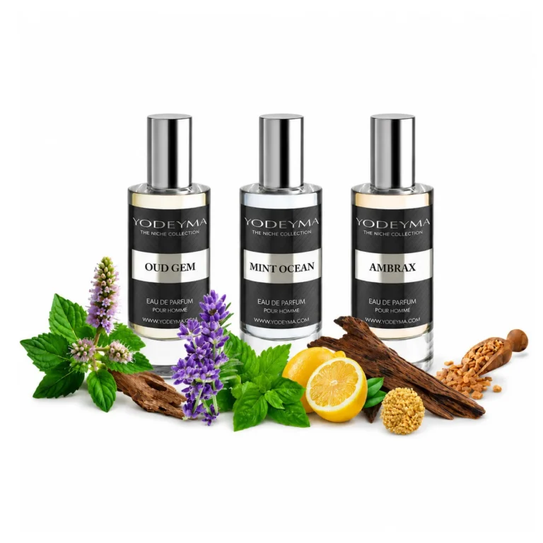 Set 3 parfumuri Yodeyma pentru barbati, Oud Gem, Ambrax si Mint Ocean, dedicat barbatului modern, imbina prospetimea cu notele orientale, 3x15ml, fara cutie, capace
