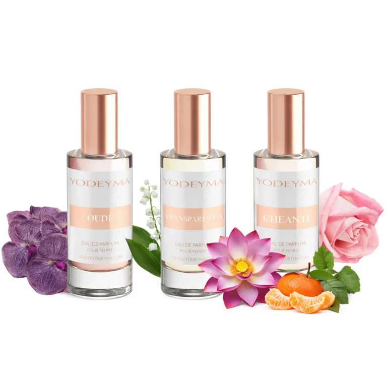 Set 3 parfumuri Yodeyma pentru femei, Transparencia, Cheante, Oude, note florale si fructate, 15ml