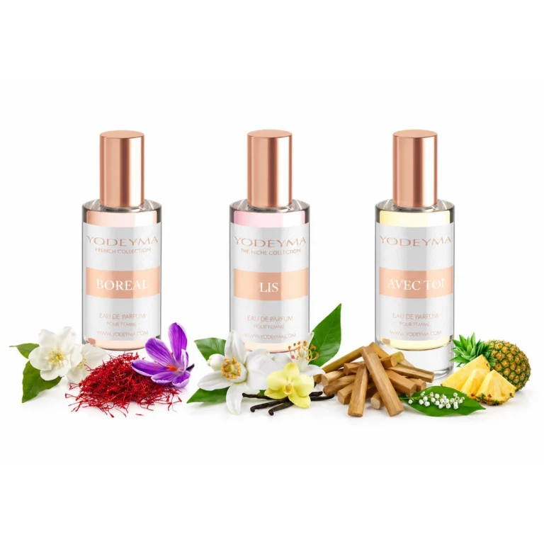 Set 3 parfumuri Yodeyma pentru femei, Boreal, Lis si Avec Toi, note florale, lemnoase si usor dulci, 3x15ml, fara cutie