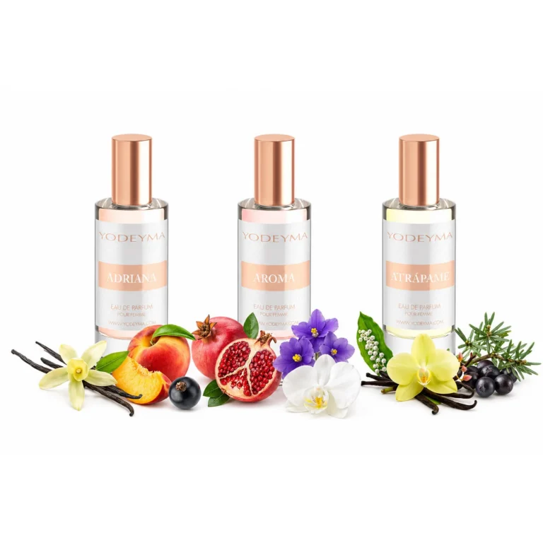 Set 3 parfumuri Yodeyma pentru femei, Atrápame, Adriana si Aroma, caracter comun dulce-fructat, note feminine, catifelate si elegante, 3x15ml, fara cutie