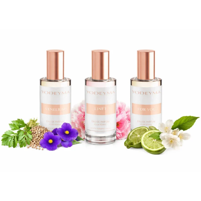 Set 3 parfumuri Yodeyma pentru femei, Venelium, Linet, For You, 15ml, note florale, fructate, lemnoase, fara cutie