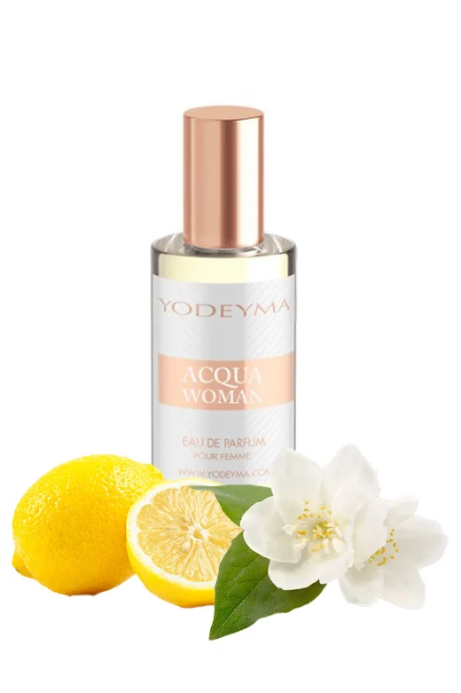 Yodeyma Acqua Woman Apa de parfum pentru femei, nuante de lamaie de Sicilia, Iasomie si lichen de prun, pentru femeia moderna si vibranta, 15ml – prezentarea produsului