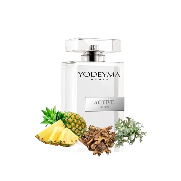 Yodeyma Active Man Apa de parfum pentru barbati, nuante de ananas, pachuli si lichen de prun, imbina armonios prospetimea vibranta cu note lemnoase si pamantii, 100ml