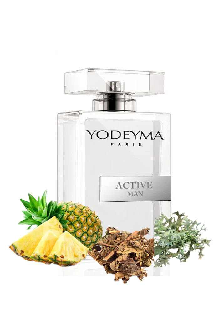 Yodeyma Active Man Apa de parfum pentru barbati, nuante de ananas, pachuli si lichen de prun, imbina armonios prospetimea vibranta cu note lemnoase si pamantii, 100ml – prezentarea produsului