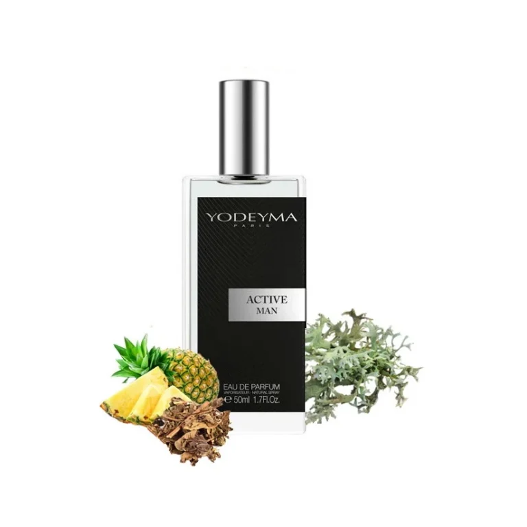 Yodeyma Active Man Apa de parfum pentru barbati, nuante de ananas, pachuli si lichen de prun, imbina armonios prospetimea vibranta cu note lemnoase si pamantii, 50ml