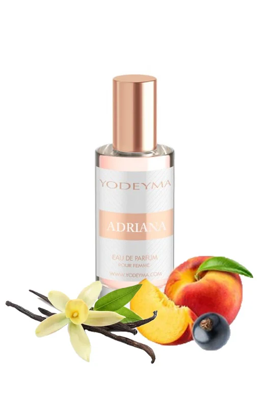 Yodeyma Adriana Mini Apa de parfum pentru femei, nuante de agris negru, piersic si vanilie, reflecta feminitatea delicata si senzualitatea sofisticata, 15ml – prezentarea produsului