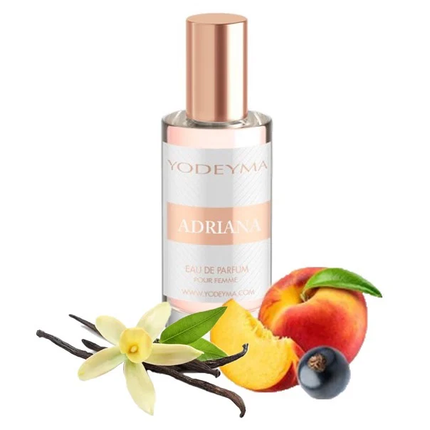 Yodeyma Adriana Mini Apa de parfum pentru femei, nuante de agris negru, piersic si vanilie, reflecta feminitatea delicata si senzualitatea sofisticata, 15ml