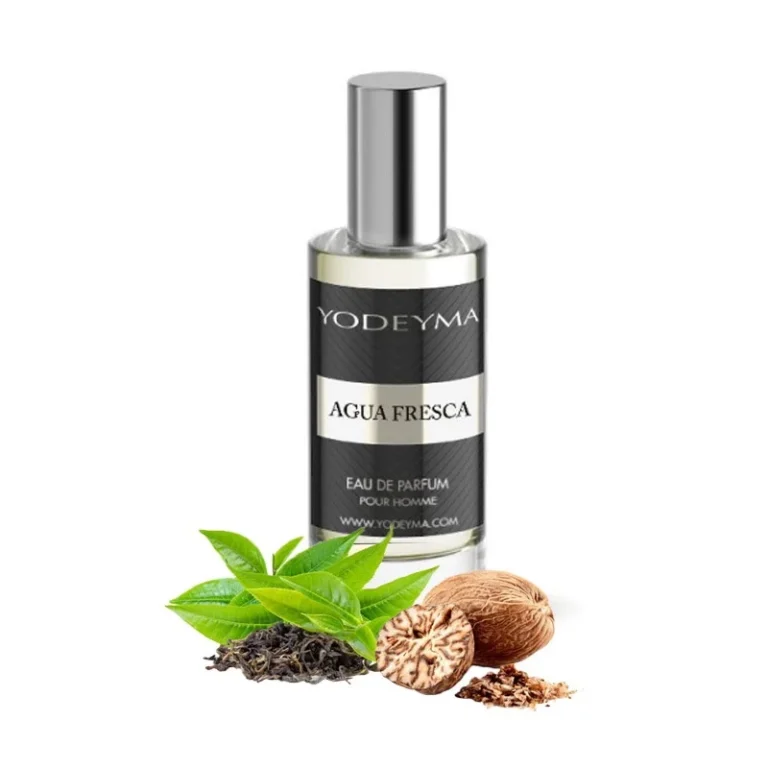 Yodeyma Agua Fresca Apa de parfum pentru barbati, nuante de ceai verde, nuca macinata si lichen de prun, combina prospetimea naturala cu accentele pamantii si o nota subtila de eleganta, 15ml