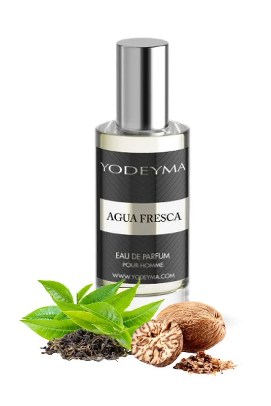 Yodeyma Agua Fresca Apa de parfum pentru barbati, nuante de ceai verde, nuca macinata si lichen de prun, combina prospetimea naturala cu accentele pamantii si o nota subtila de eleganta, 15ml – prezentarea produsului