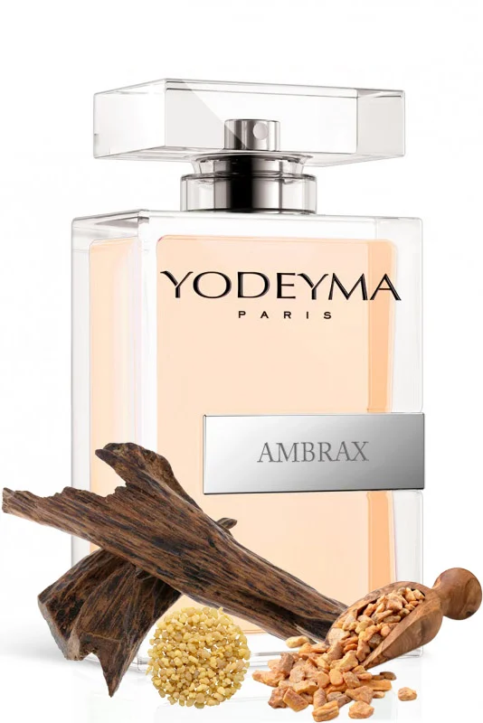 Apa de parfum Yodeyma Ambrax pentru barbati, nuante de Lemn de agar, Rasina de benjoin si tamaie, este nota perfecta de masculinitate moderna, putere si rafinament, 100ml – prezentarea produsului