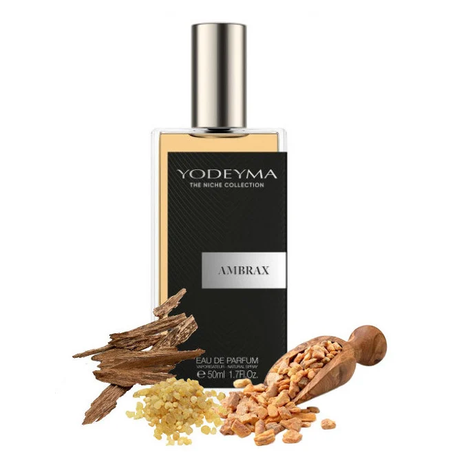 Apa de parfum Yodeyma Ambrax pentru barbati, nuante de Lemn de agar, Rasina de benjoin si tamaie, este nota perfecta de masculinitate moderna, putere si rafinament, 50ml