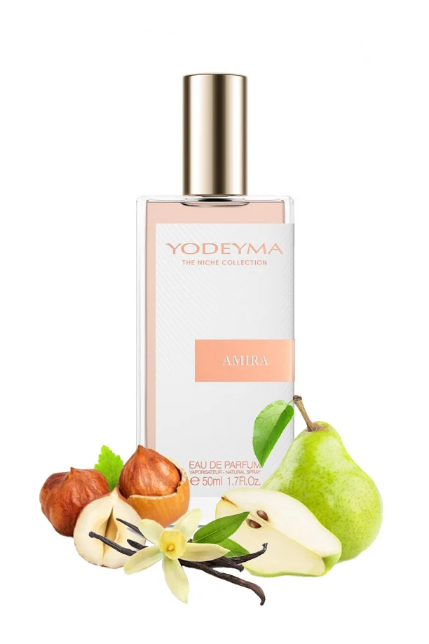 Yodeyma Amira Apa de parfum pentru femei, nuante de para, alune de padure si vanilie, creat pentru femeile care adora combinatiile dulci si sofisticate, 50ml – prezentarea produsului
