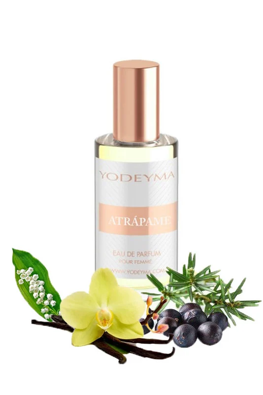 Yodeyma Atrápame Apa de parfum pentru femei, nuante de agris negru, lacramioara si vanilie, capteaza esenta seductiei si a feminitatii, 15ml – prezentarea produsului