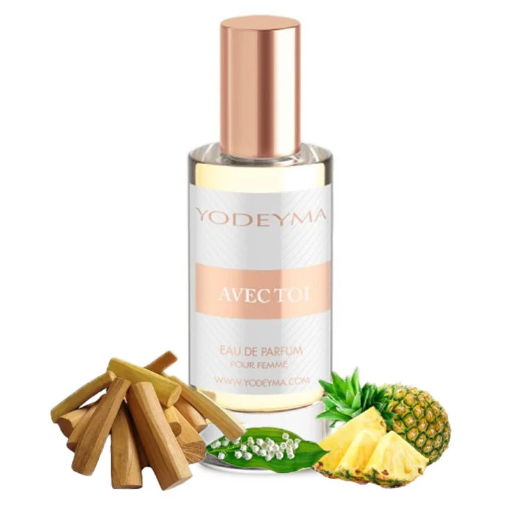 Yodeyma Avec Toi Apa de parfum pentru femei, nuante de ananas, lacramioara si sandal, imbina prospetimea si eleganta intr-o aroma captivanta, 15ml