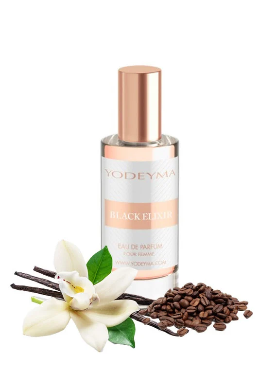 Yodeyma Black Elixir Mini Apa de parfum pentru femei, nuante de cafea, lichior, vanilie, pentru femeia puternica si irezistibila, 15ml – prezentarea produsului