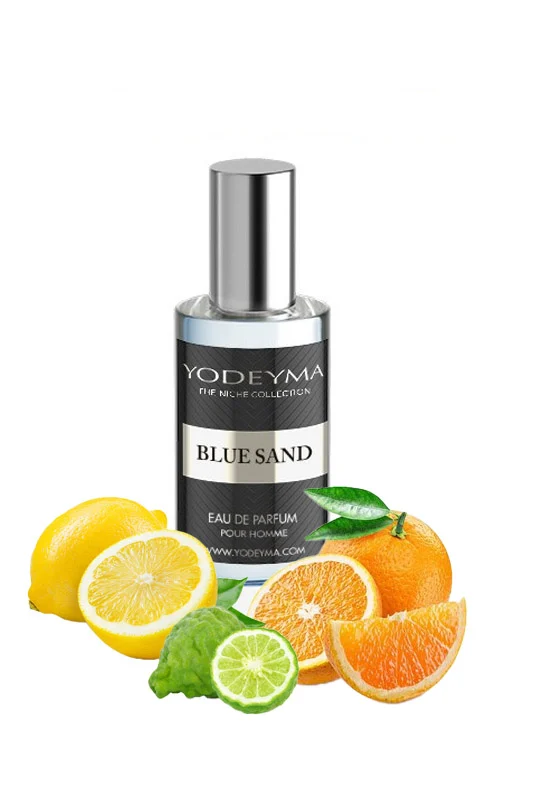 Yodeyma Blue Sand Mini Apa de parfum pentru barbati, nuante de portocala, lamaie, bergamota, pentru barbatul energic si dinamic, 15ml – prezentarea produsului
