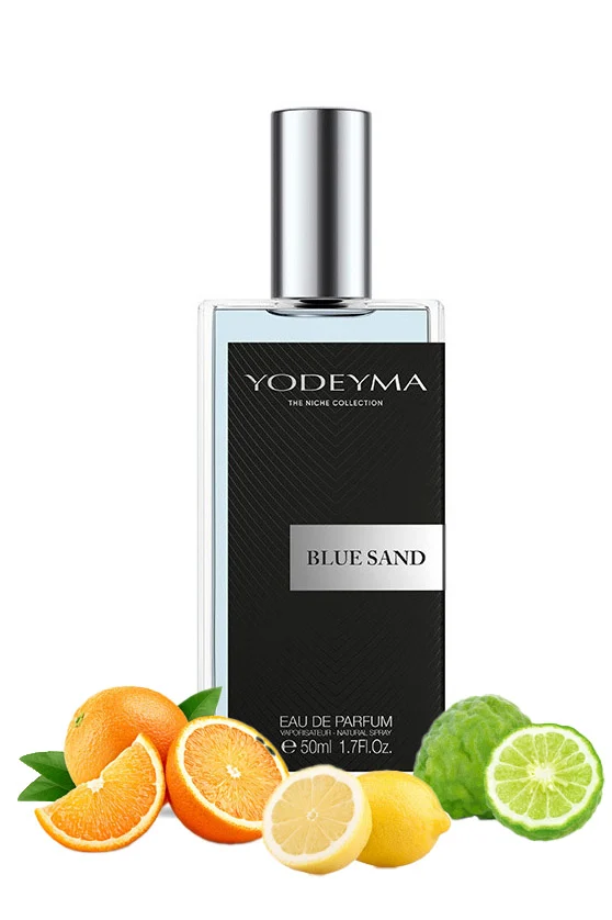Yodeyma Blue Sand Apa de parfum pentru barbati, nuante de portocala, lamaie, bergamota, pentru barbatul energic si dinamic, 50ml – prezentarea produsului
