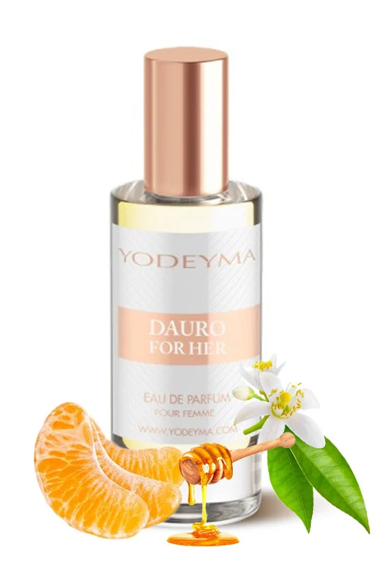 Yodeyma Dauro for Her Mini Apa de parfum pentru femei, nuante de portocala, azahar si miere, pentru femeia care emana eleganta si rafinament, 15ml – prezentarea produsului
