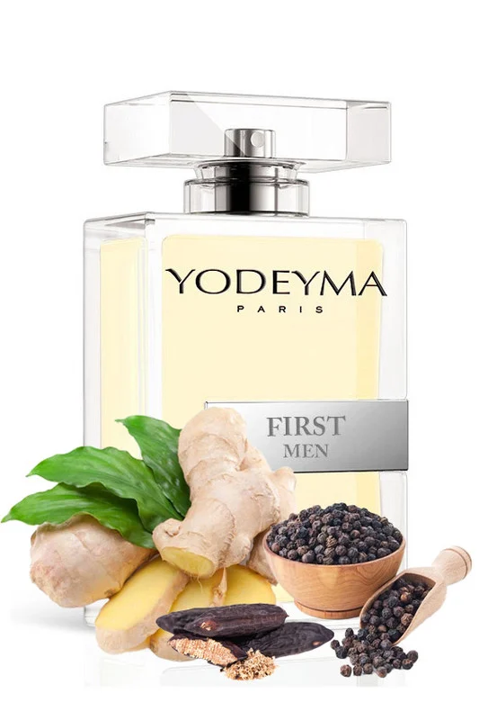 Yodeyma First Men Apa de parfum pentru barbati, nuante de piper negru, ghimbir si Haba Tonka, pentru barbatul increzator si elegant, 100ml – prezentarea produsului