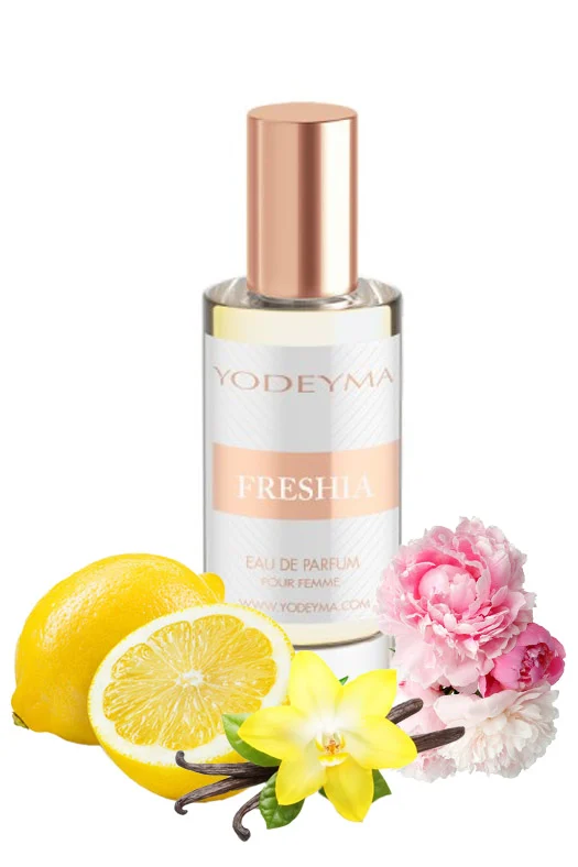 Yodeyma Freshia Apa de parfum pentru femei, nuante de lamaie de Sicilia, peonie si vanilie, pentru femeia moderna si plina de viata, 15ml – prezentarea produsului