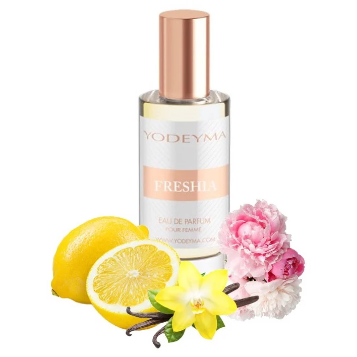 Yodeyma Freshia Apa de parfum pentru femei, nuante de lamaie de Sicilia, peonie si vanilie, pentru femeia moderna si plina de viata, 15ml