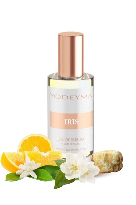 Yodeyma Iris Apa de parfum pentru femei, nuante de iasomie, azahar si chihlimbar alb, pentru femeia sofisticata si rafinata, 15ml – prezentarea produsului