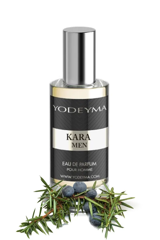 Yodeyma Kara Men Apa de parfum pentru barbati, nuante de ienupar, rozmarin si lichen de prun, creat pentru barbatul increzator si plin de energie, 15ml – prezentarea produsului