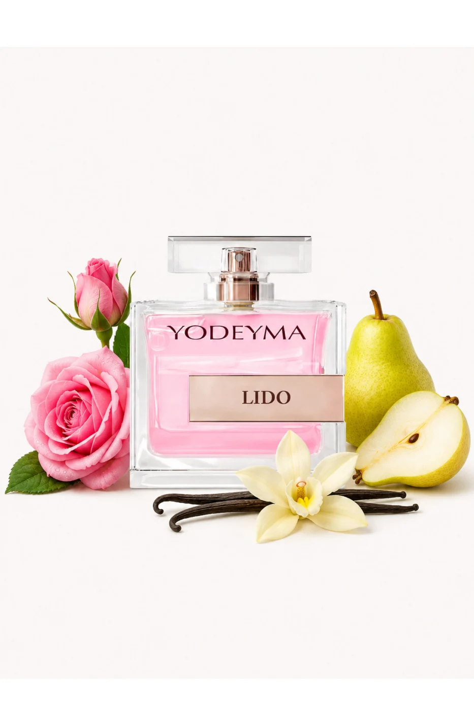 Apa de parfum Yodeyma Lido pentru femei, cu trandafir de Bulgaria, para si vanilie, feminitate moderna, combina prospetimea florala cu accentele dulci si senzuale, 100ml – prezentarea produsului