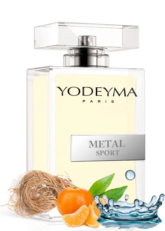 Yodeyma Metal Sport Apa de parfum pentru barbati, nuante de mandarina, nota acvatica si vetiver, pentru barbatul activ si dinamic, 100ml – prezentarea produsului