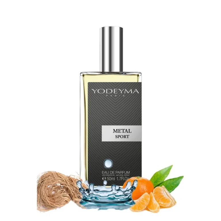 Yodeyma Metal Sport Apa de parfum pentru barbati, nuante de mandarina, nota acvatica si vetiver, pentru barbatul activ si dinamic, 50ml
