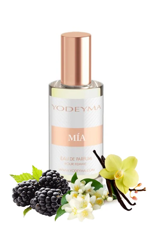 Yodeyma Mia Apa de parfum pentru femei, nuante de zmeura neagra, iasomie de Sambac si vanilie, pentru femeia rafinata si plina de pasiune, 15ml – prezentarea produsului