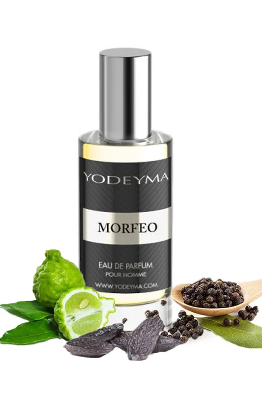 Yodeyma Morfeo Apa de parfum pentru barbati, nuante de bergamota, piper negru si Haba Tonka, pentru barbatul puternic si misterios, 15ml – prezentarea produsului