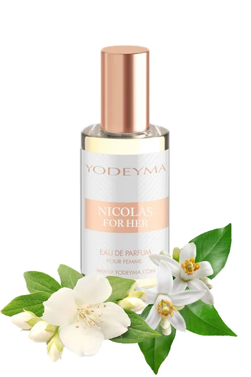 Apa de parfum Yodeyma Nicolas for Her, nuanțe de azahar și iasomie, 15ml – prezentarea produsului