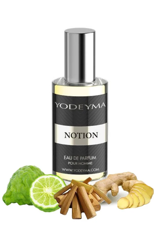Yodeyma Notion Apa de parfum pentru barbati, nuante de bergamota, ghimbir si Sándal, pentru barbatul modern, 15ml – prezentarea produsului