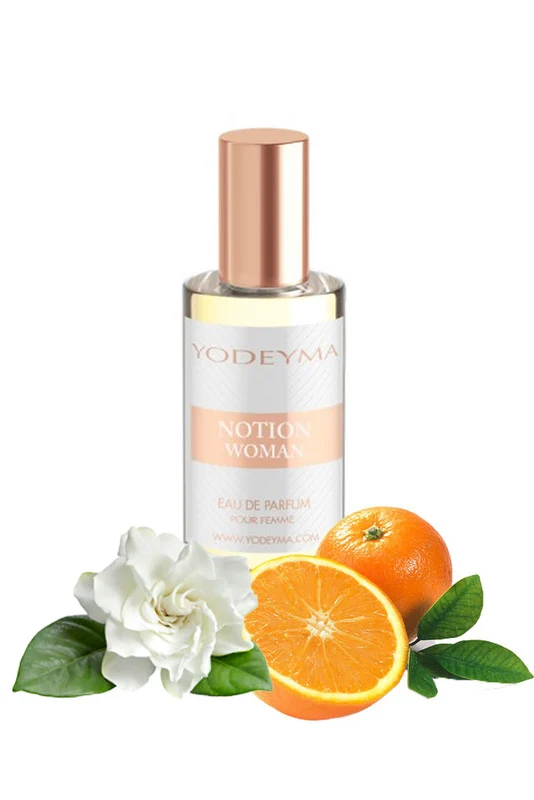 Yodeyma Notion Woman Apa de parfum pentru femei, nuante de mandarina, gardenia si sándal, pentru femeia sofisticata si plina de farmec, 15ml – prezentarea produsului