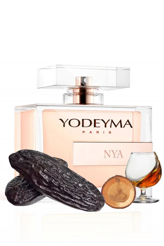 Apa de parfum Yodeyma Nya pentru femei, nuante de esenta de coniac, boabe tonka si stejar, nota perfecta de feminitate moderna, eleganta si magnetism, 100ml – prezentarea produsului