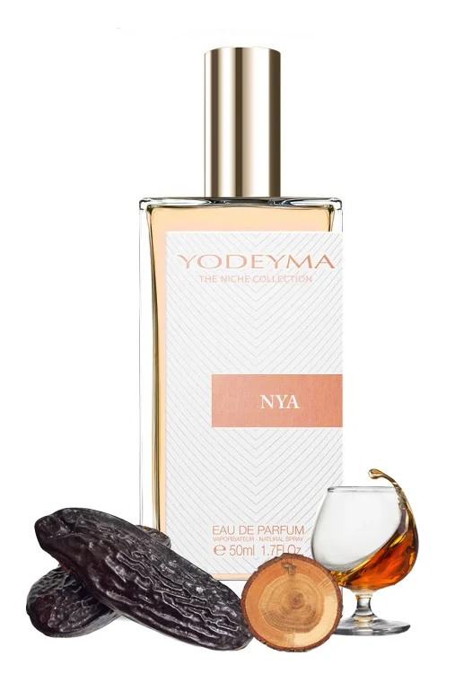 Apa de parfum Yodeyma Nya pentru femei, nuante de esenta de coniac, boabe tonka si stejar, nota perfecta de feminitate moderna, eleganta si magnetism, 50ml – prezentarea produsului