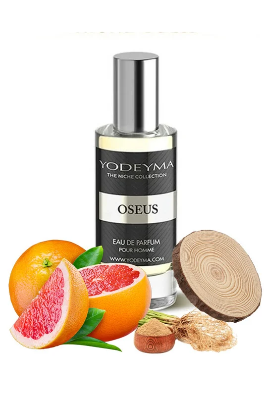 Yodeyma Oseus Apa de parfum pentru barbati, nuante grapefruit, vetiver si lemn uscat, pentru barbatul dinamic si increzator, 15ml – prezentarea produsului