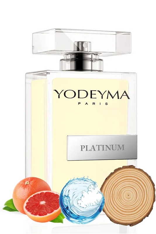 Yodeyma Platinum Apa de parfum pentru barbati, nuante de grapefruit, nota acvatica si lemn, pentru barbatul dinamic si sigur pe sine, 100ml