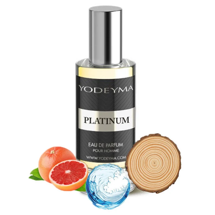 Yodeyma Platinum Mini Apa de parfum pentru barbati, nuante de grapefruit, nota acvatica si lemn, pentru barbatul dinamic si sigur pe sine, 15ml