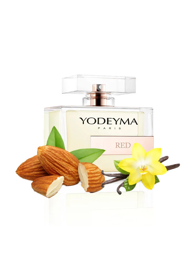 Yodeyma Red Apa de parfum pentru femei, nuante migdale, vanilie si mosc alb, pentru femeia indrazneata si sofisticata, 100ml – prezentarea produsului