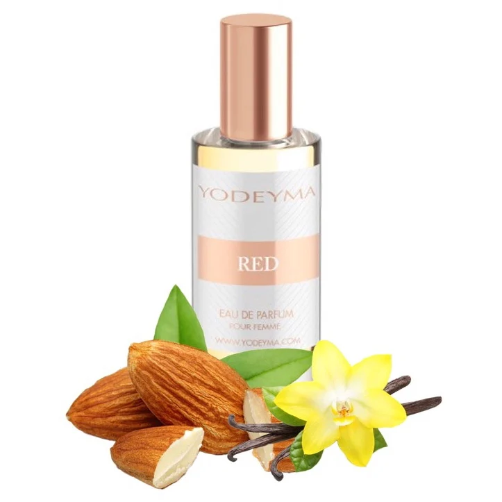 Yodeyma Red Apa de parfum pentru femei, nuante migdale, vanilie si mosc alb, pentru femeia indrazneata si sofisticata, 15ml
