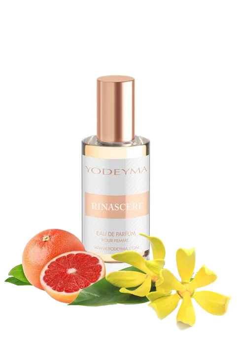 Yodeyma Rinascere Apa de parfum pentru femei, nuante de grapefruit, Ylang Ylang si mosc, pentru femeia eleganta si plina de energie, 15ml – prezentarea produsului