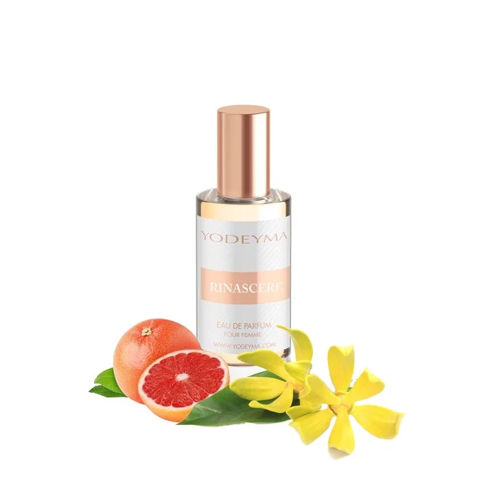 Yodeyma Rinascere Apa de parfum pentru femei, nuante de grapefruit, Ylang Ylang si mosc, pentru femeia eleganta si plina de energie, 15ml