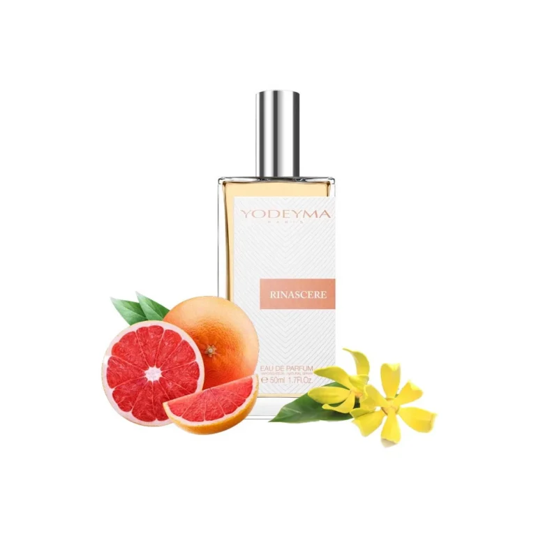 Yodeyma Rinascere Apa de parfum pentru femei, nuante de grapefruit, Ylang Ylang si mosc, pentru femeia eleganta si plina de energie, 50ml