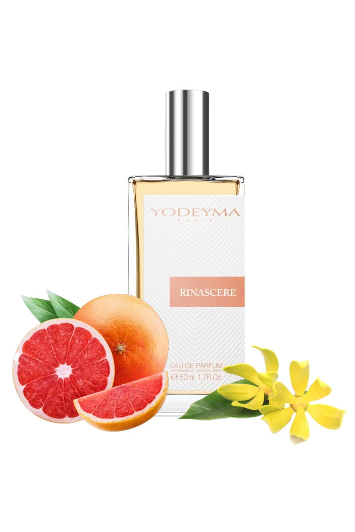 Yodeyma Rinascere Apa de parfum pentru femei, nuante de grapefruit, Ylang Ylang si mosc, pentru femeia eleganta si plina de energie, 50ml – prezentarea produsului