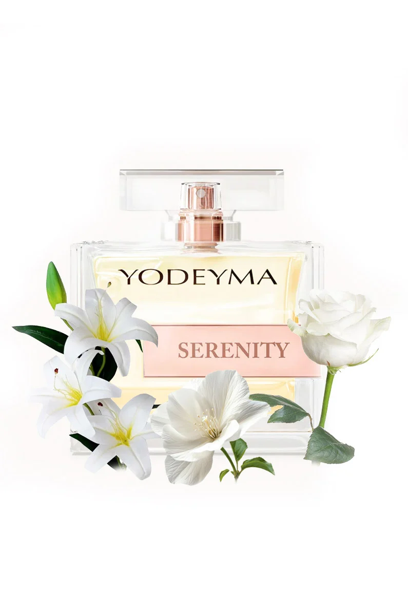 Apa de parfum Yodeyma Serenity pentru femei, nuante de trandafir, crin alb si mosc alb, creat pentru femeia romantica si eleganta, 100ml – prezentarea produsului