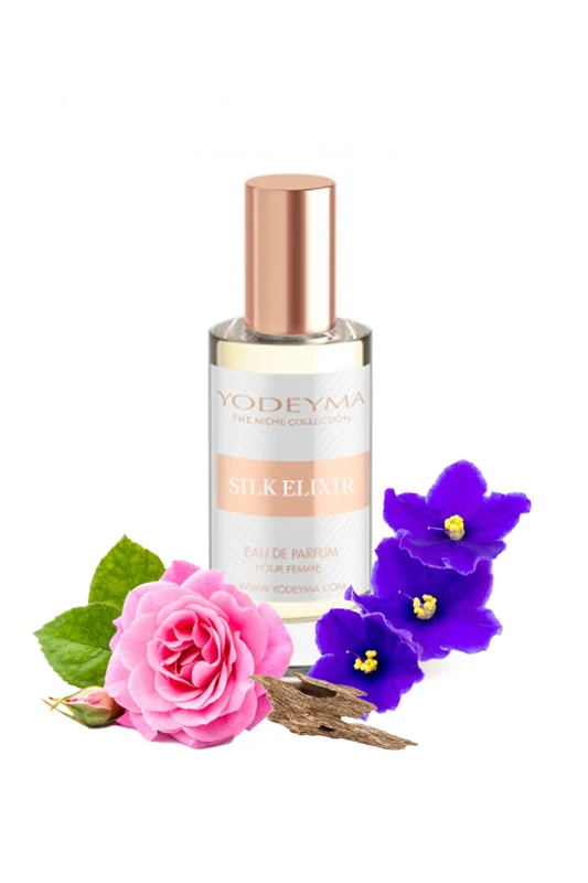 Yodeyma Silk Elixir Apa de parfum pentru femei, nuante de Saintpauli, Oud si trandafir de Damasc, pentru femeile care iubesc eleganta si misterul, 15ml – prezentarea produsului