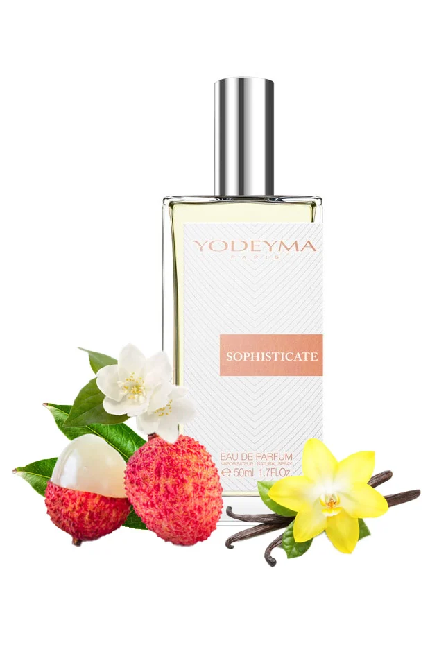 Yodeyma Sophisticate Apa de parfum pentru femei, nuante de licii, iasomie si vanilie, pentru femeia rafinata si sigura pe sine, 50ml – prezentarea produsului